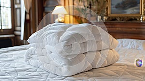 Detailed view of the white mattress protector on a bed for enhanced search relevance photo