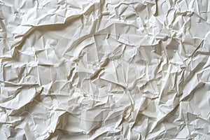 Detailed view of a white paper with deep wrinkles and creases, close-up shot, A crumpled paper texture with deep wrinkles and photo
