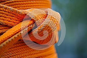 A detailed view of a yellow rope with a blurred background, showcasing its texture and color, Close-up of a karate belt knot, AI