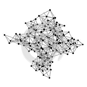 Abstract network of interconnected black dots and lines forming a complex geometric pattern, isolated on transparent background.
