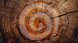 Detailed warm dark brown and orange , Old wooden oak tree cut surface. Generative Ai