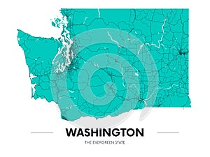 Detailed Washington state map, highly detailed territory and road plan, vector illustration