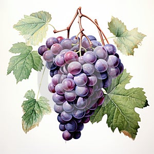 A detailed watercolor botanical illustration of a cluster of grapes by AI generated