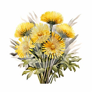 Detailed Watercolor Dandelion Bouquet: Naturalistic Botanical Art