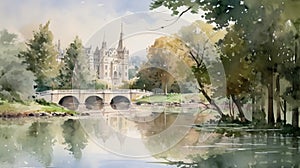 Detailed Watercolor Of Fairmount Park On Light Background