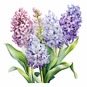 Detailed Watercolor Hyacinth Bouquet With Realistic Color Schemes