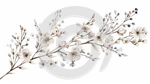 A detailed watercolor illustration of a branch of delicate wildflowers showcasing the smaller often overlooked elements photo