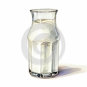 Detailed Watercolor Illustration Of A Glass Of Milk In Ray Tracing Style