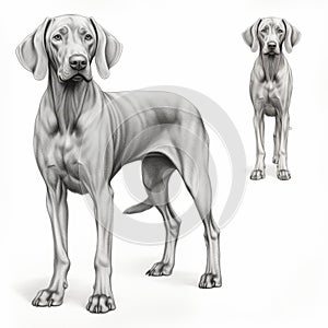 Detailed Weimaraner Breed Illustration With Bobbed Tail And Distinct Markings