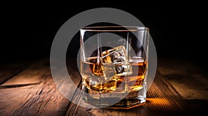 Detailed Whiskey Glass with Ice Cubes on White Background for Alcoholic Beverage Concept photo