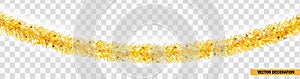 Detailed wide golden christmas garland. Xmas tinsel border . Vector decoration for holiday design, website