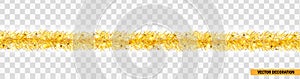 Detailed wide golden christmas garland. Xmas tinsel border . Vector decoration for holiday design, website