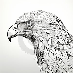 Detailed Wire Illustration Of A Black And White Eagle Head