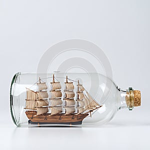 Model Sailing Ship in a Glass Bottle