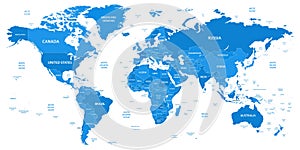 Detailed world map with borders, countries, water objects photo