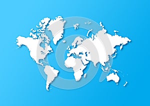 Detailed world map isolated on a blue background