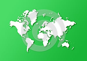 Detailed world map isolated on a green background