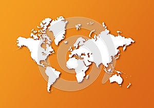 Detailed world map isolated on orange background