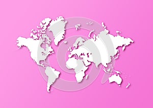 Detailed world map isolated on a pink background