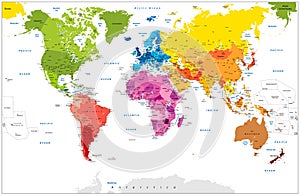 Detailed World Map spot colored illustration