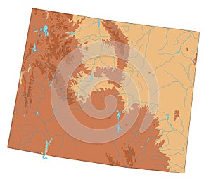 Detailed Wyoming physical map.