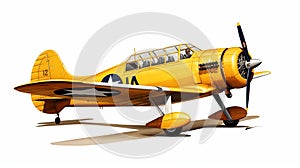 Detailed Yellow Plane Illustration In Golden Age Style