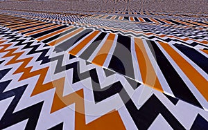 detailed zigzag and linear stripes to far distant vanishing point with perspective