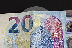 Details of a 20 euro banknote