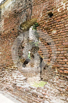 Details of abandoned half-ruined medieval temple india