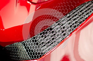 Details of air filter of sport red car