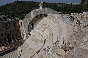Details of Ancient Odeon of Herodes Atticus in Athens, Greece on Acropolis hill