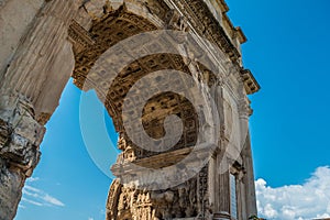Details of the Arch of Titus at Palatine Hill in Rome, Italy