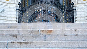 Details of arched main entrance to Cathedral. Concept. Beautiful detailed entrance with arched vault and iconostasis in