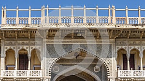 Details of the architecture of the ancient City Palace in Jaipur.