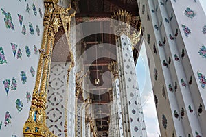 Details of the architecture of a Buddhist temple.