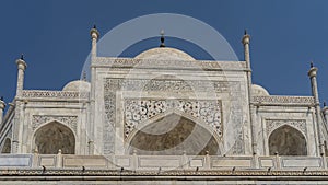 Details of the architecture of the famous Taj Mahal.