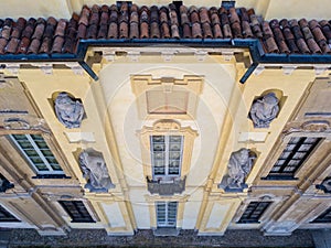 Details of the Arconati villa, statue windows and balconies. Villa Arconati, Castellazzo, Bollate, Milan, Italy. Aerial view photo