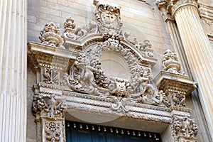 Details of the baroque that can be admired in the city of Lecce in Apulia, Italy