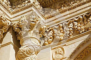 Details baroque of column and capital of the sicilian Church.