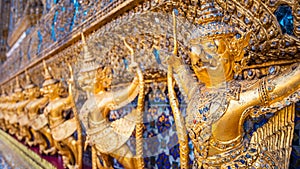 Details on the base of the Wat Phra Kaew`s main hall in Bangkok, Thailand