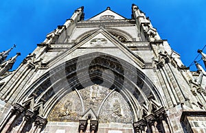 Details Basilica del Voto Nacional in downtown Quito, Ecuador