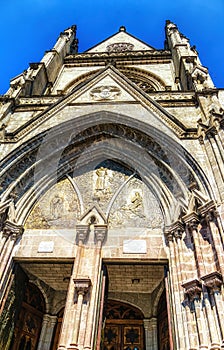 Details Basilica del Voto Nacional in downtown Quito, Ecuador