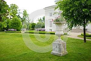 Details of beautiful park surrounding Uzutrakis Manor, residential manor of the Tyszkiewicz family in Uzutrakis, on the shore of
