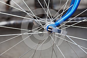 Details of a bicycle knitting needles close-up