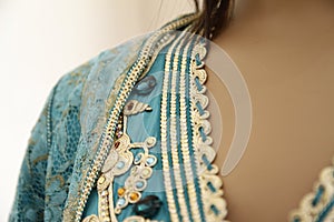 Details of a blue Moroccan caftan