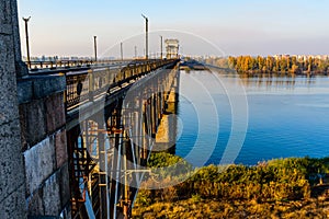 Details of the bridge across the river Dnieper in Kremenchug, Ukraine