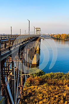 Details of the bridge across the river Dnieper in Kremenchug, Ukraine