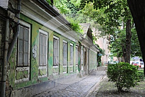 Details of building facade of Kiraly Thermal Bath in Budapest, Hungary