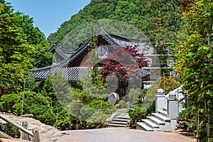 Details of Buildings and Landscape inside korean Buddhist Temple complex Guinsa. Guinsa, Danyang Region, South Korea, Asia