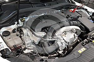 Details of car engine. the turbo engine. Auto service industry.